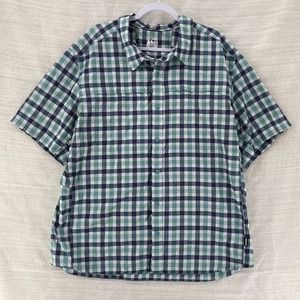 REI Shirt Mens XL‎ Button Up Blue Plaid Short Sleeve Hiking Outdoor Performance